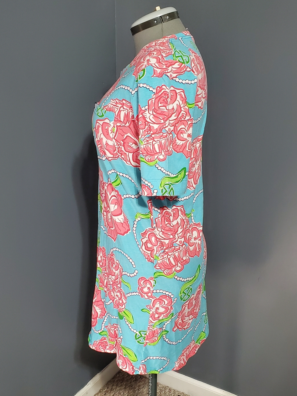 Simply Southern Turquoise & Pink Floral Tee Shirt Dress Women's Size M/L - Picture 2 of 6